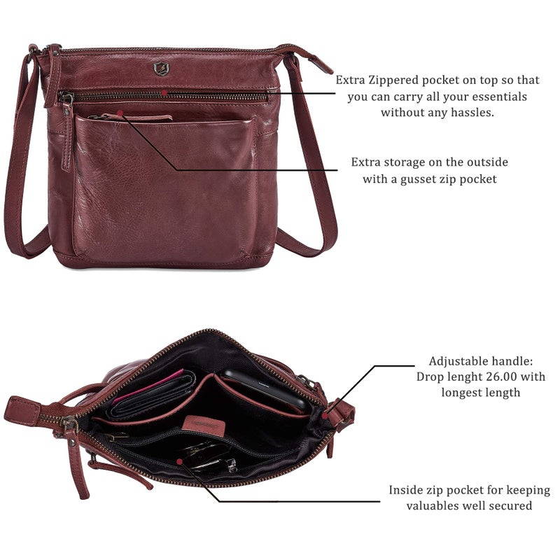 Cochoa Real Leather Purse for Women Crossbody Bag Travel Shoulder Handbag Small Vintage Pocketbook (Oxblood Washed Vintage) - Image 2